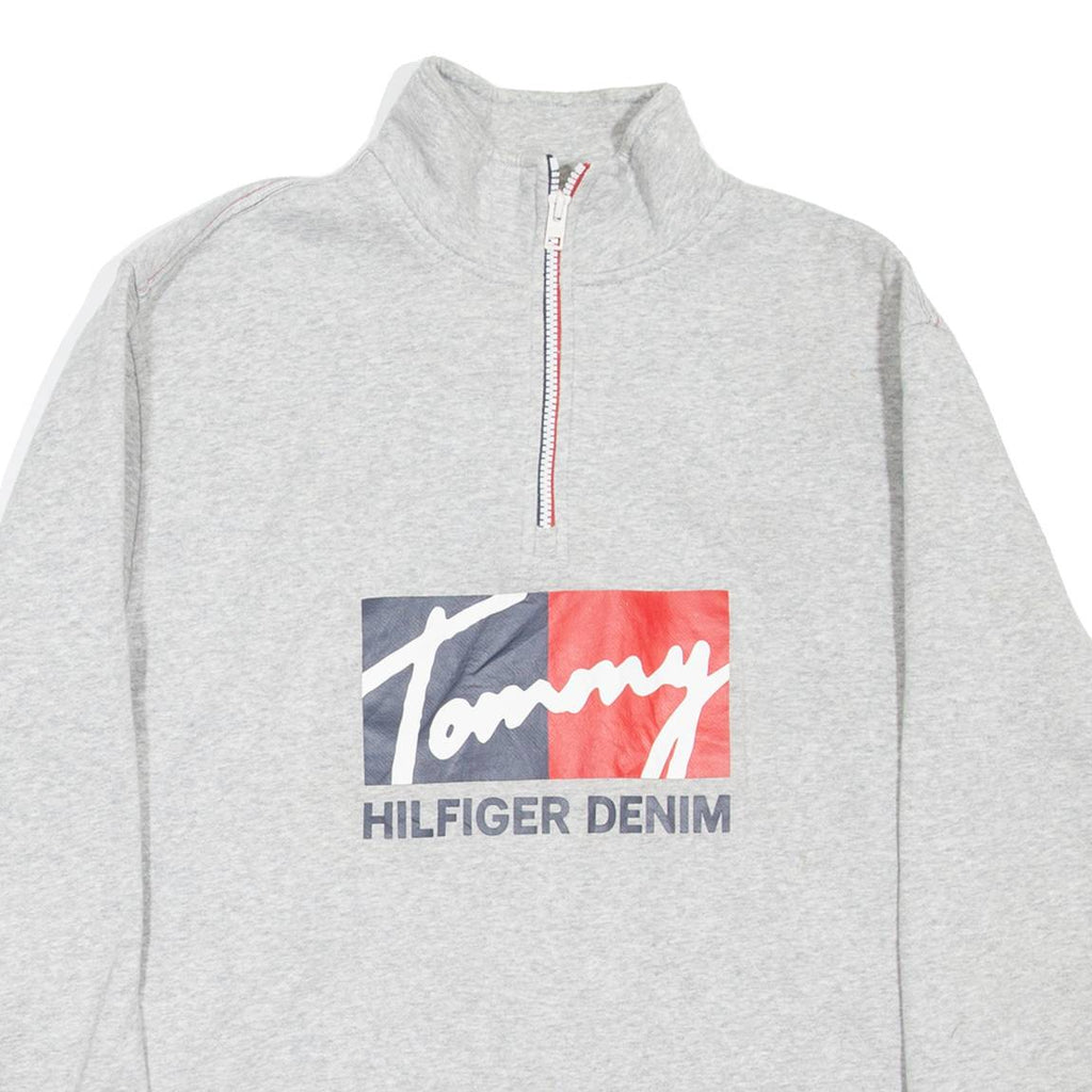 TOMMY HILFIGER Mens Sweatshirt Grey 1/4 Zip XS