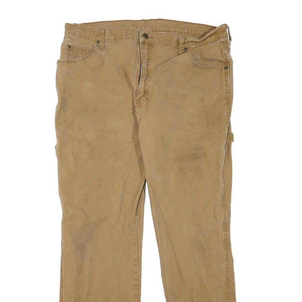 DICKIES Mens Regular Fit Beige Cotton Blend Zip Trousers W38 L30 Workwear