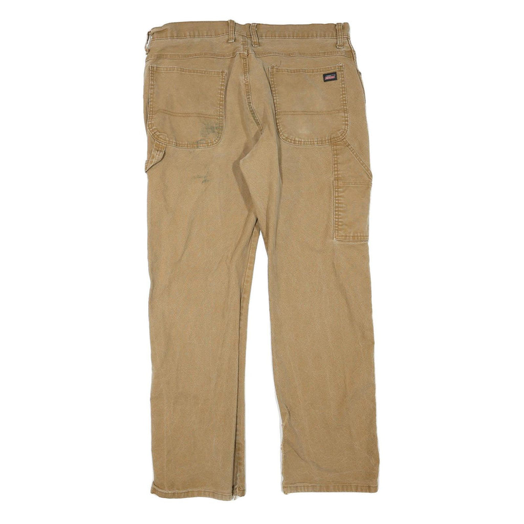 DICKIES Mens Regular Fit Beige Cotton Blend Zip Trousers W38 L30 Workwear