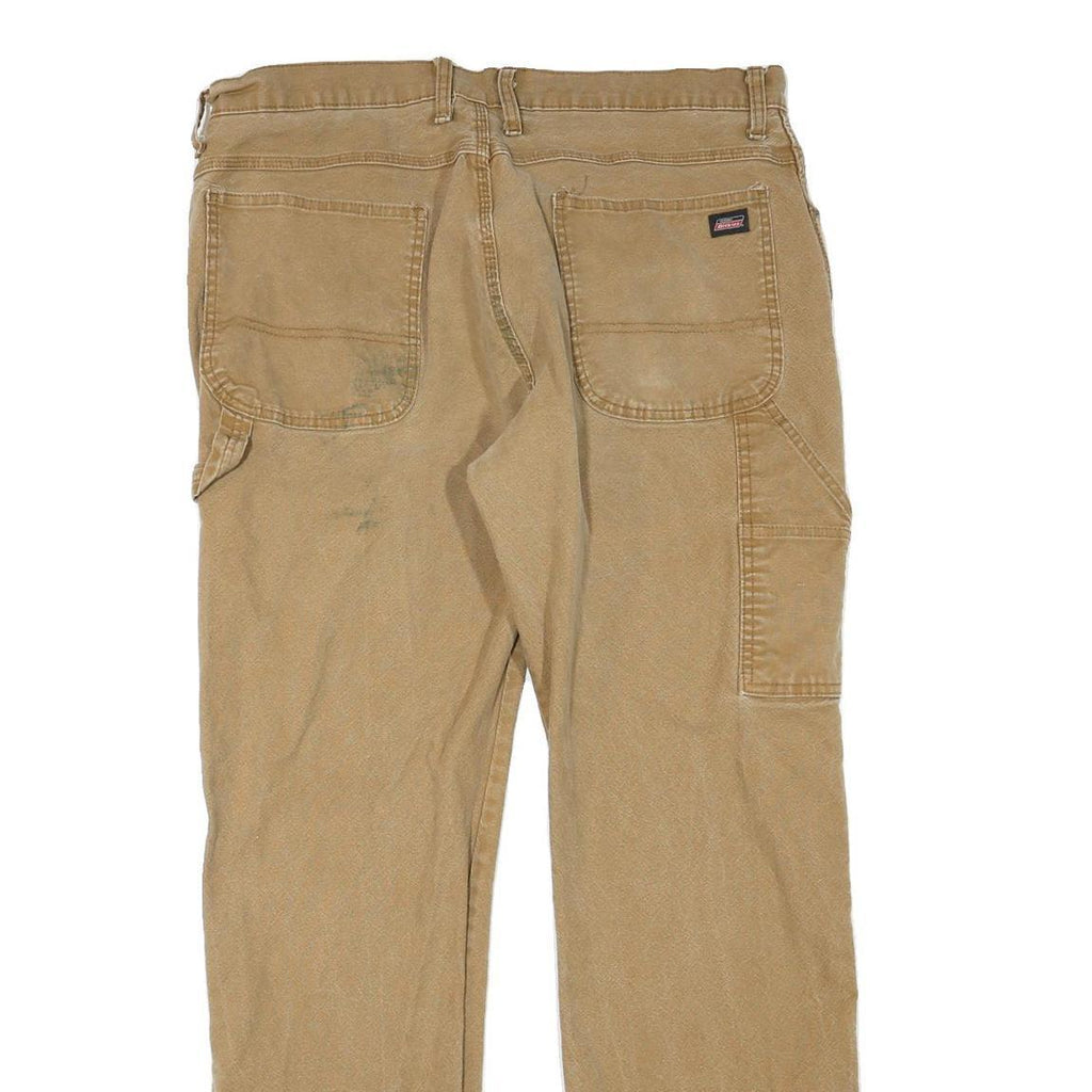 DICKIES Mens Regular Fit Beige Cotton Blend Zip Trousers W38 L30 Workwear