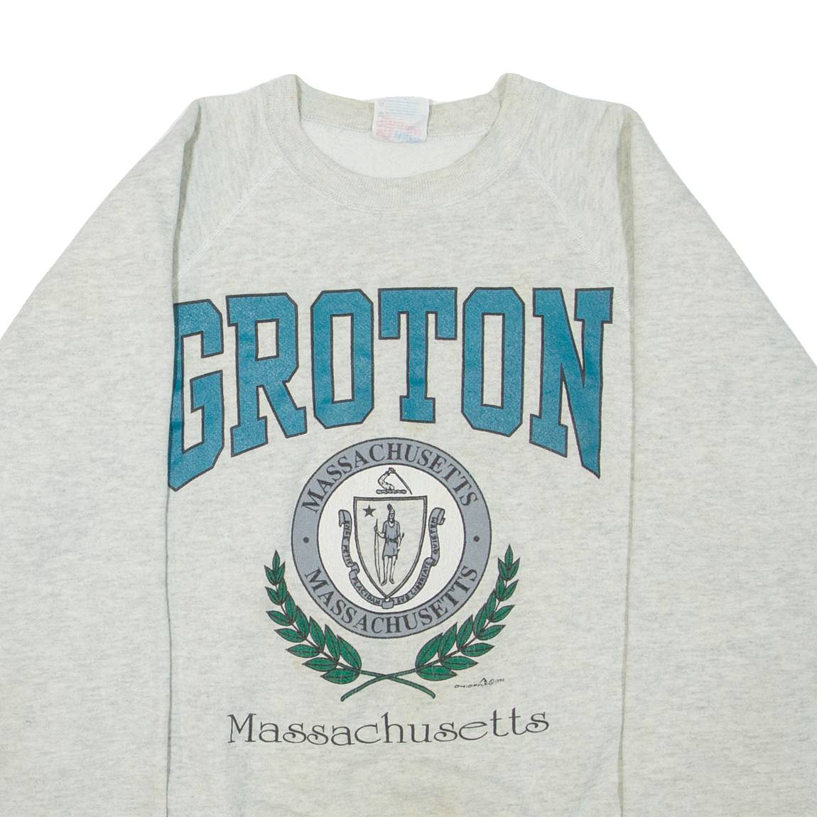 HANES ACTIVEWEAR Massachusetts Mens Sweatshirt Grey Crew Neck USA L