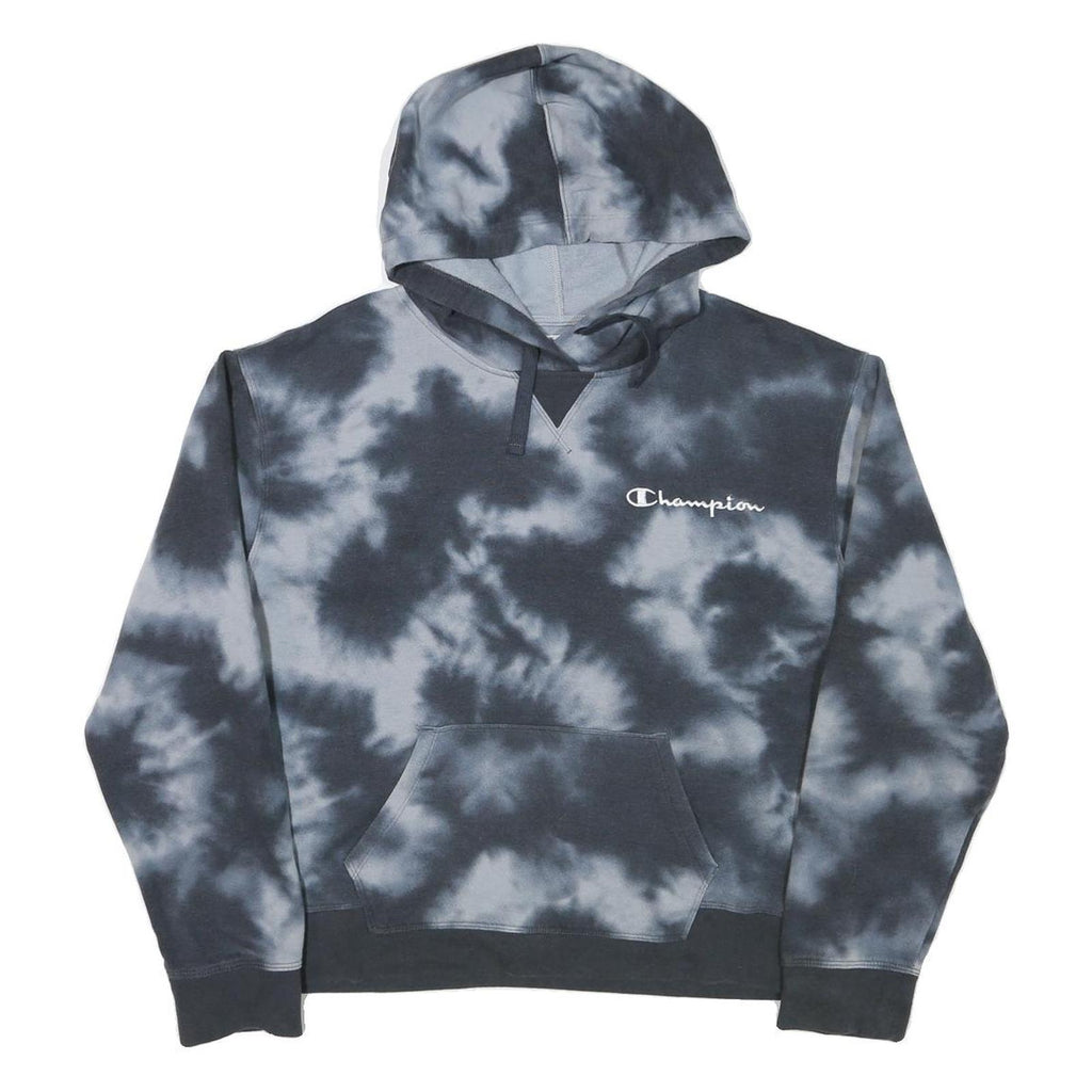 CHAMPION Womens Black & Grey Tie Dye Pullover Hoodie XL