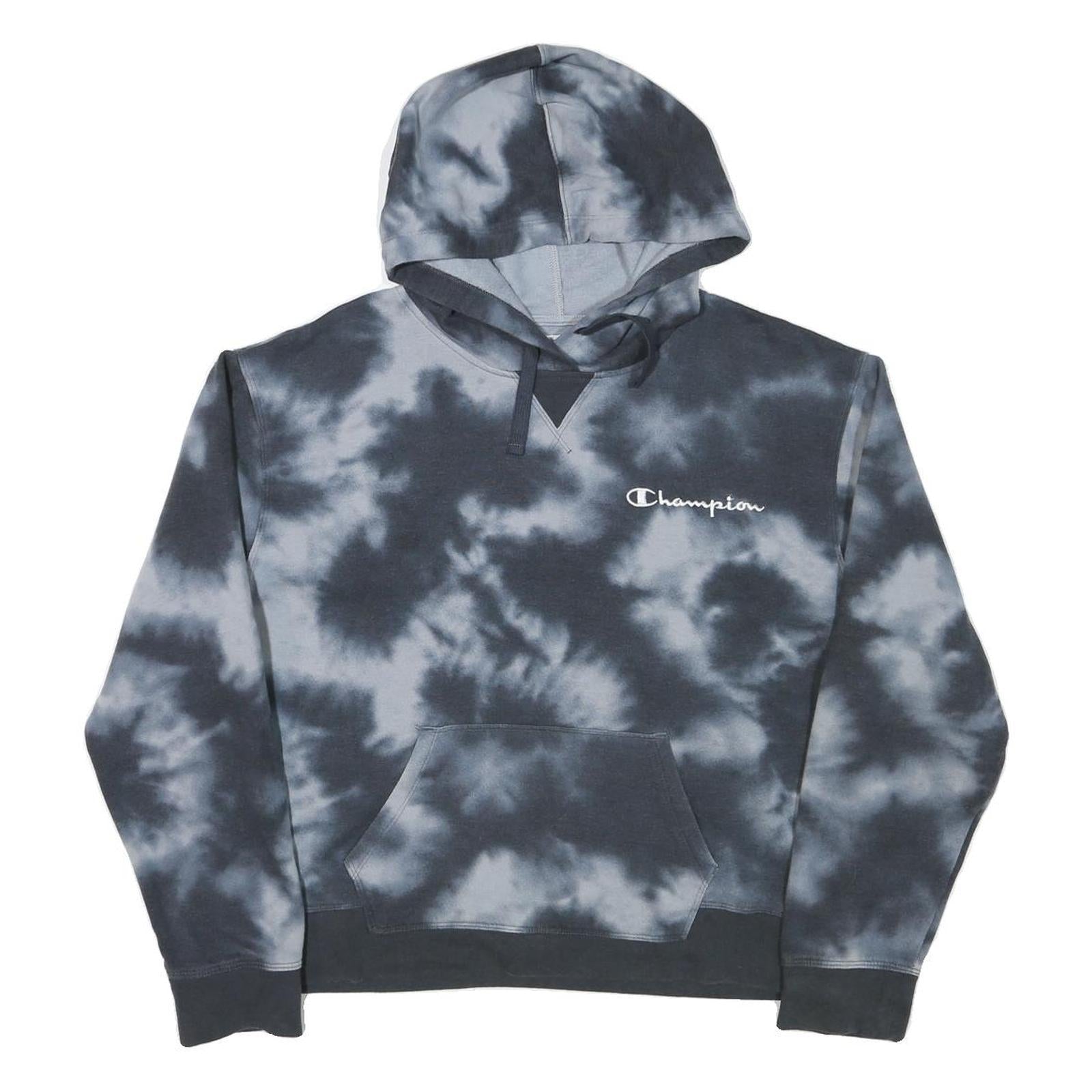 CHAMPION Womens Black & Grey Tie Dye Pullover Hoodie XL