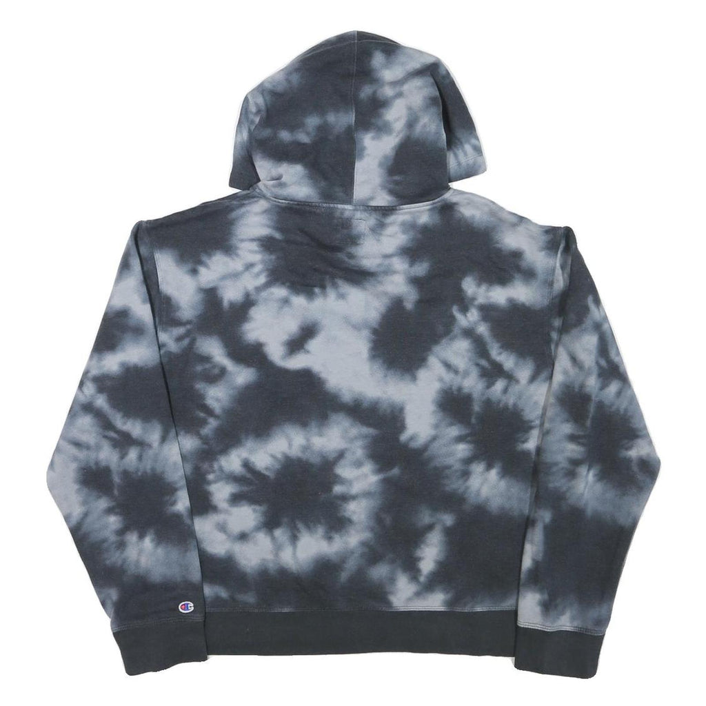 CHAMPION Womens Black & Grey Tie Dye Pullover Hoodie XL