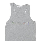 PATRIZIA PEPE Womens Grey Racer Back Sleeveless Top XS Cotton Blend Logo Crystal