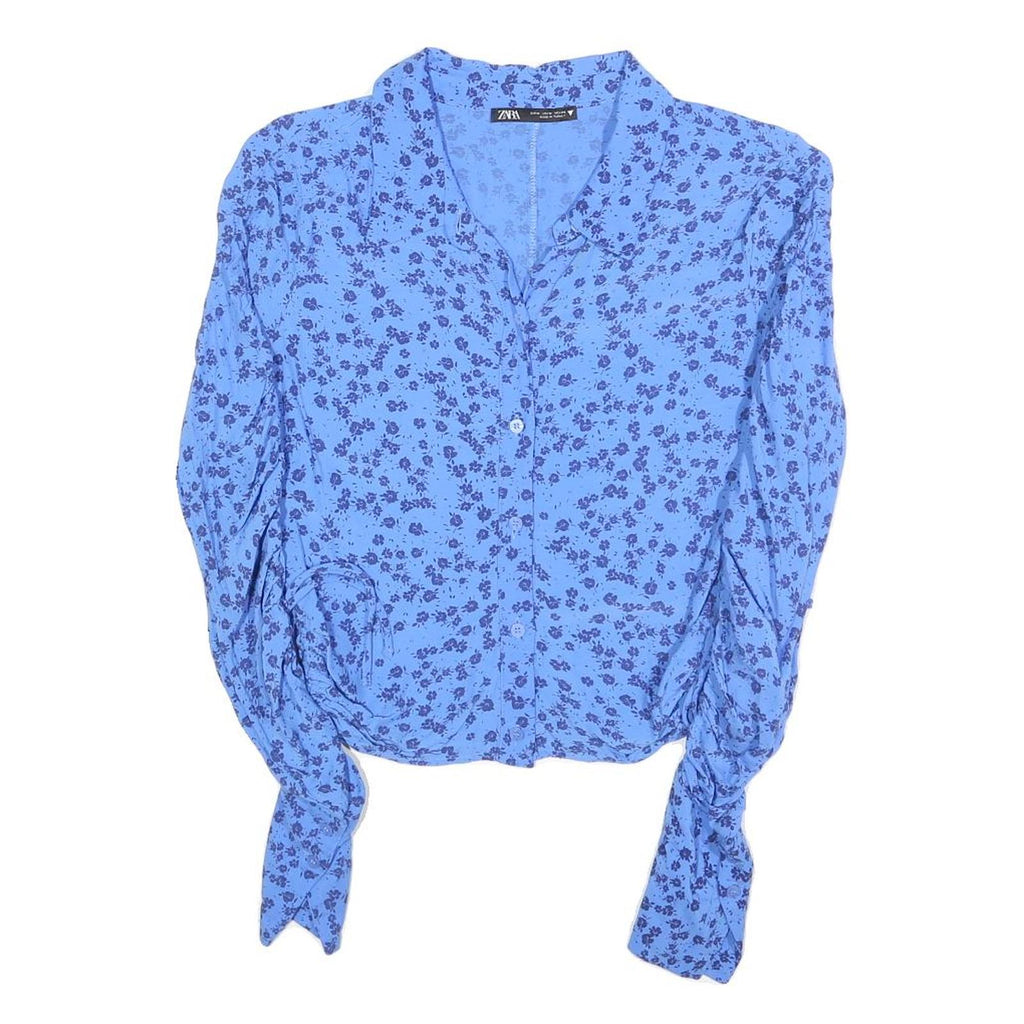 ZARA Womens Blue Printed Shirt Long Sleeve Collar M Button Fastening
