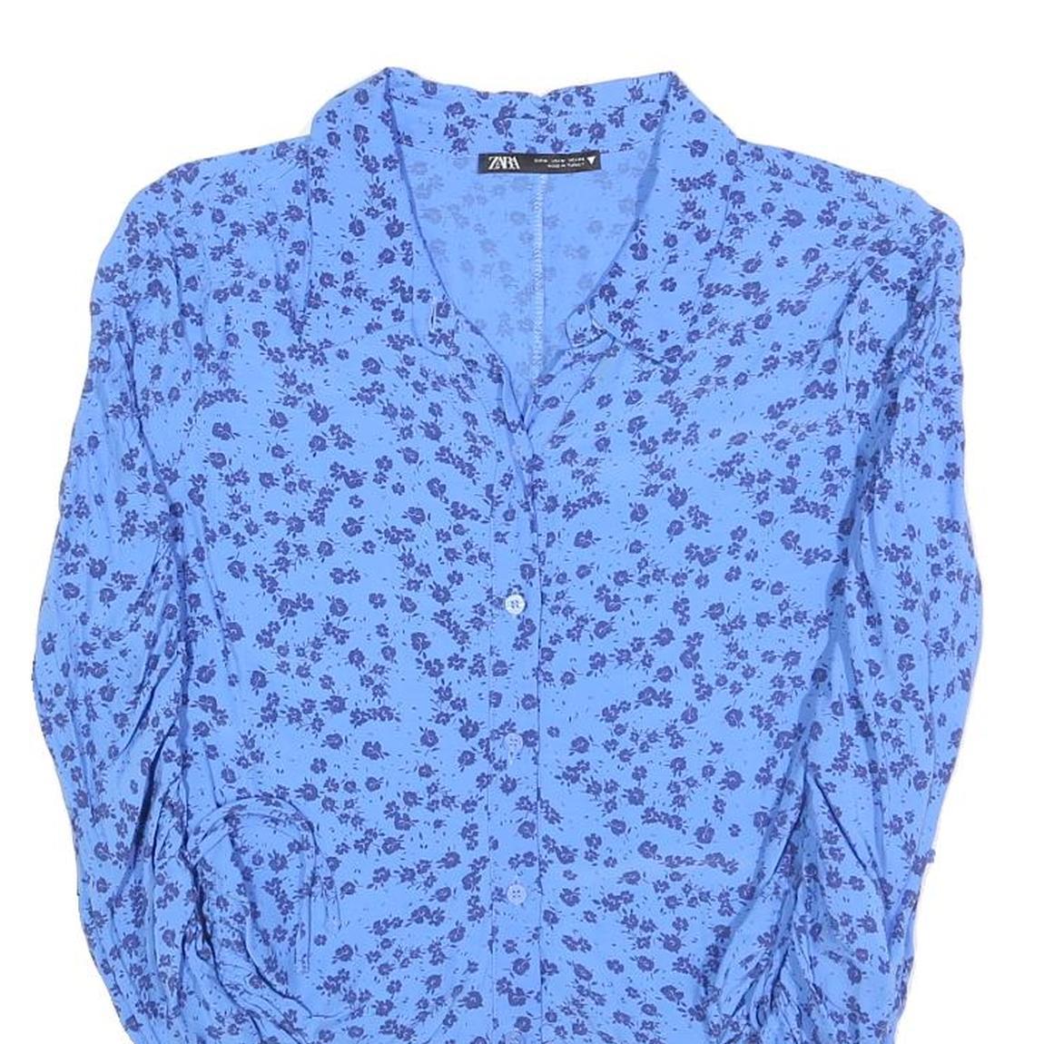 ZARA Womens Blue Printed Shirt Long Sleeve Collar M Button Fastening