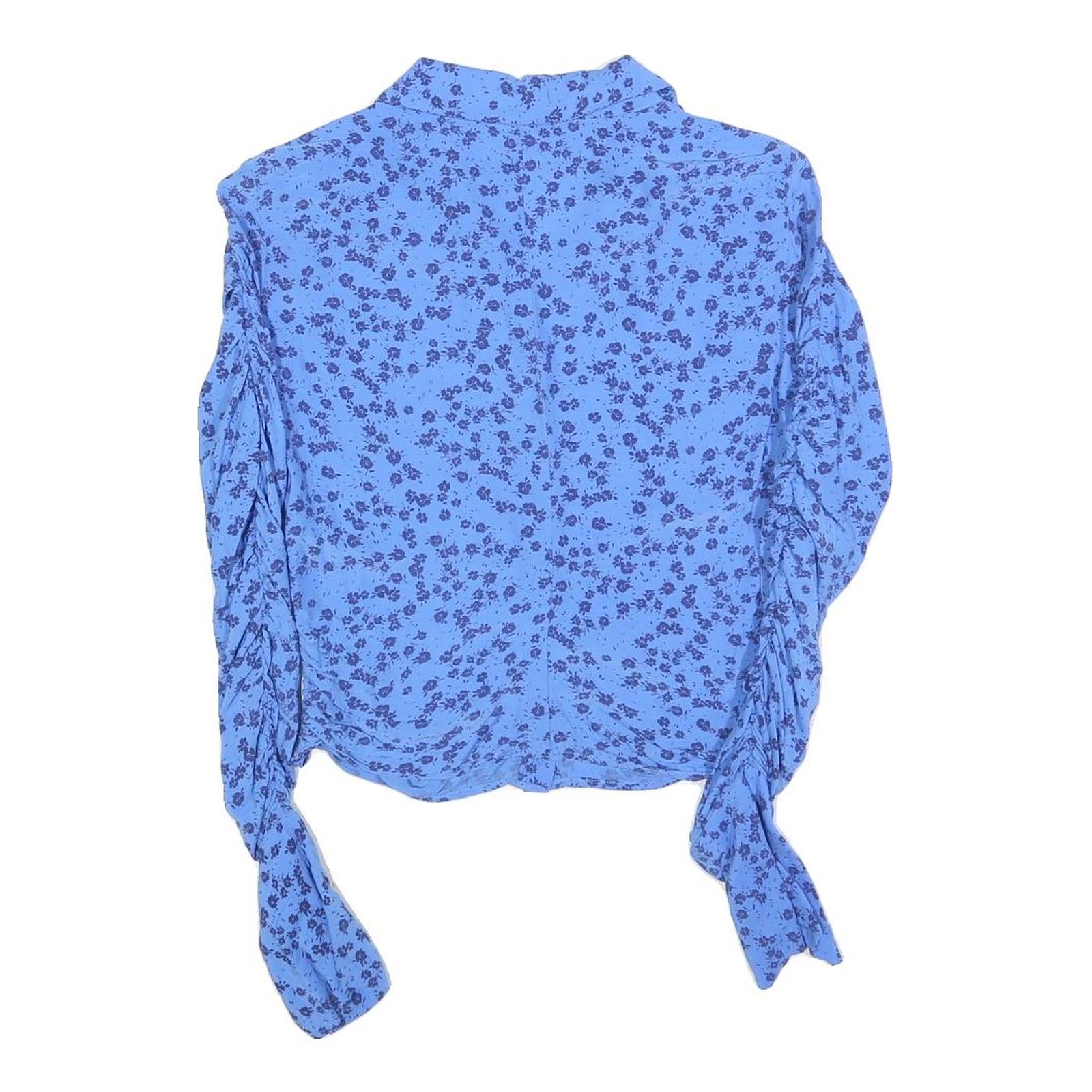 ZARA Womens Blue Printed Shirt Long Sleeve Collar M Button Fastening