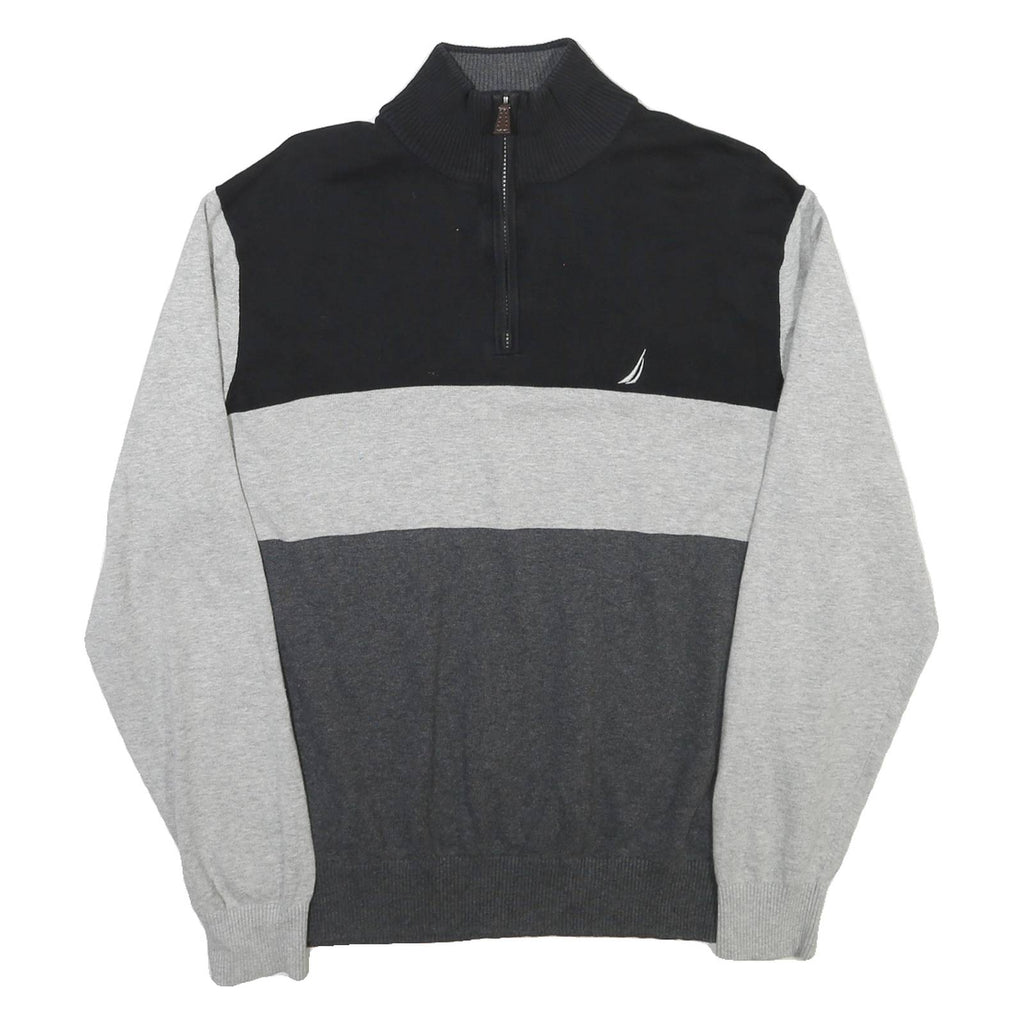 NAUTICA Mens Black & Grey Colourblock Pullover Plain Crew Neck Basic Knit L