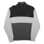 NAUTICA Mens Black & Grey Colourblock Pullover Plain Crew Neck Basic Knit L