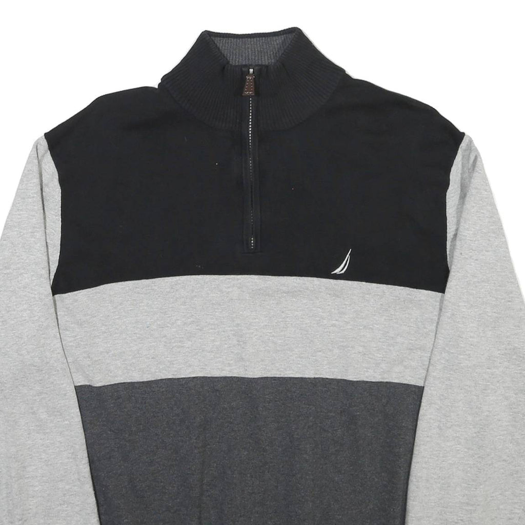 NAUTICA Mens Black & Grey Colourblock Pullover Plain Crew Neck Basic Knit L