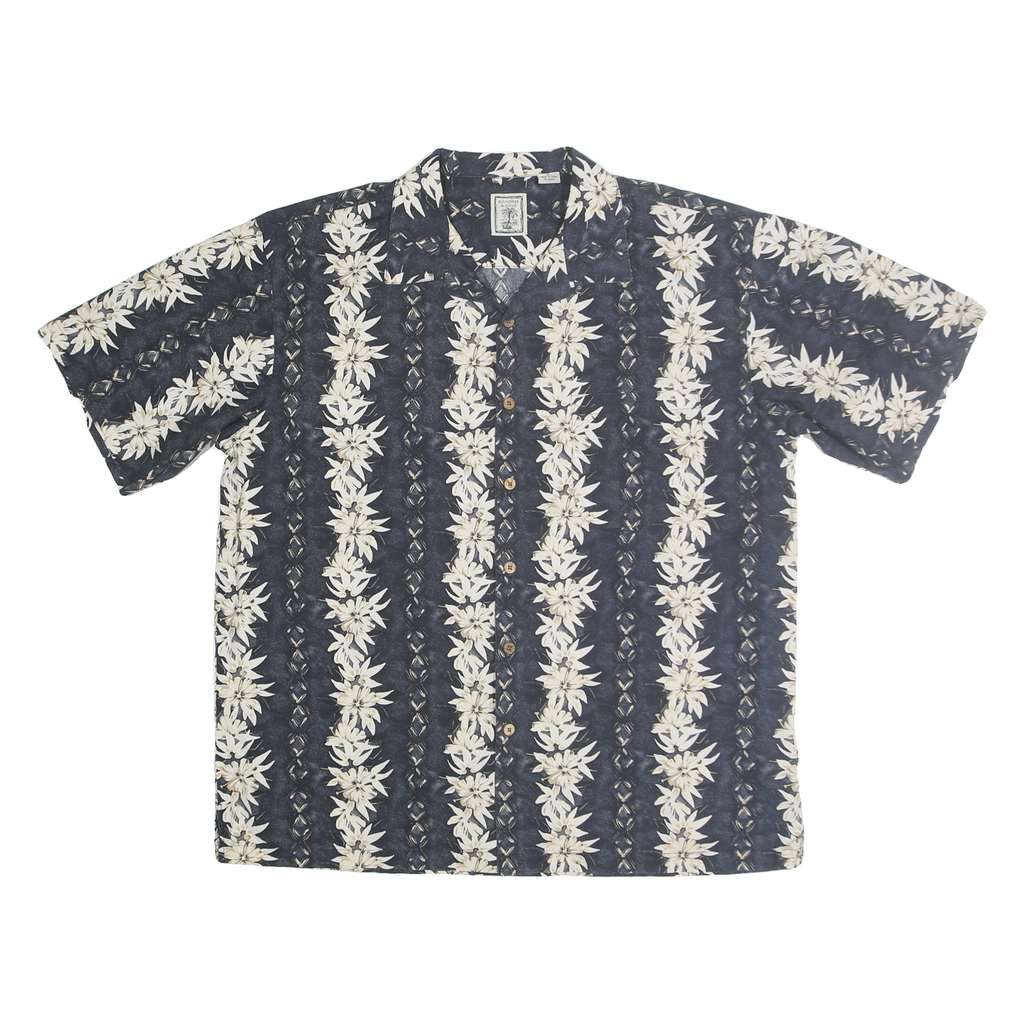 ROUNDTREE & YORKE Mens Navy Blue & Cream Floral Short Sleeve Shirt XL Casual