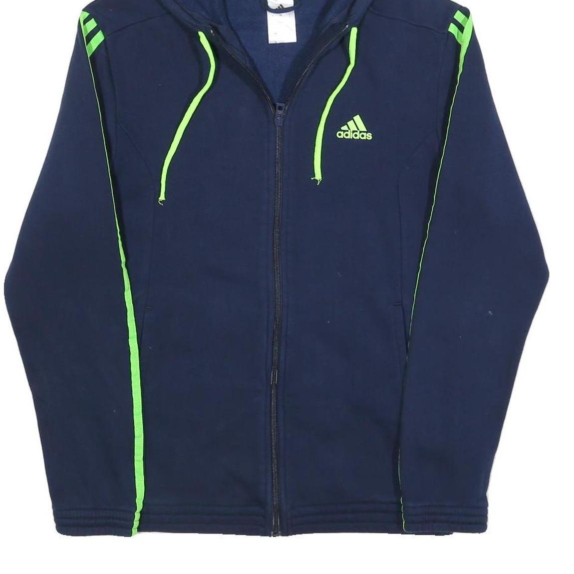 ADIDAS Mens Navy & Green Full Zip Hoodie S Lightweight Sportswear