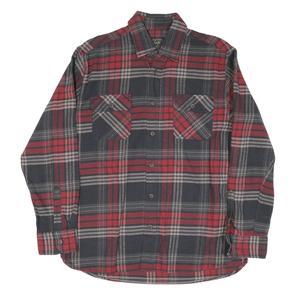 JACHS Mens Red & Grey Check Shirt L Button Pocket Cotton Blend Casual