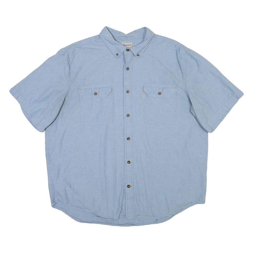 CARHARTT Mens Blue Short Sleeve Shirt 2XL Cotton Blend Workwear Casual