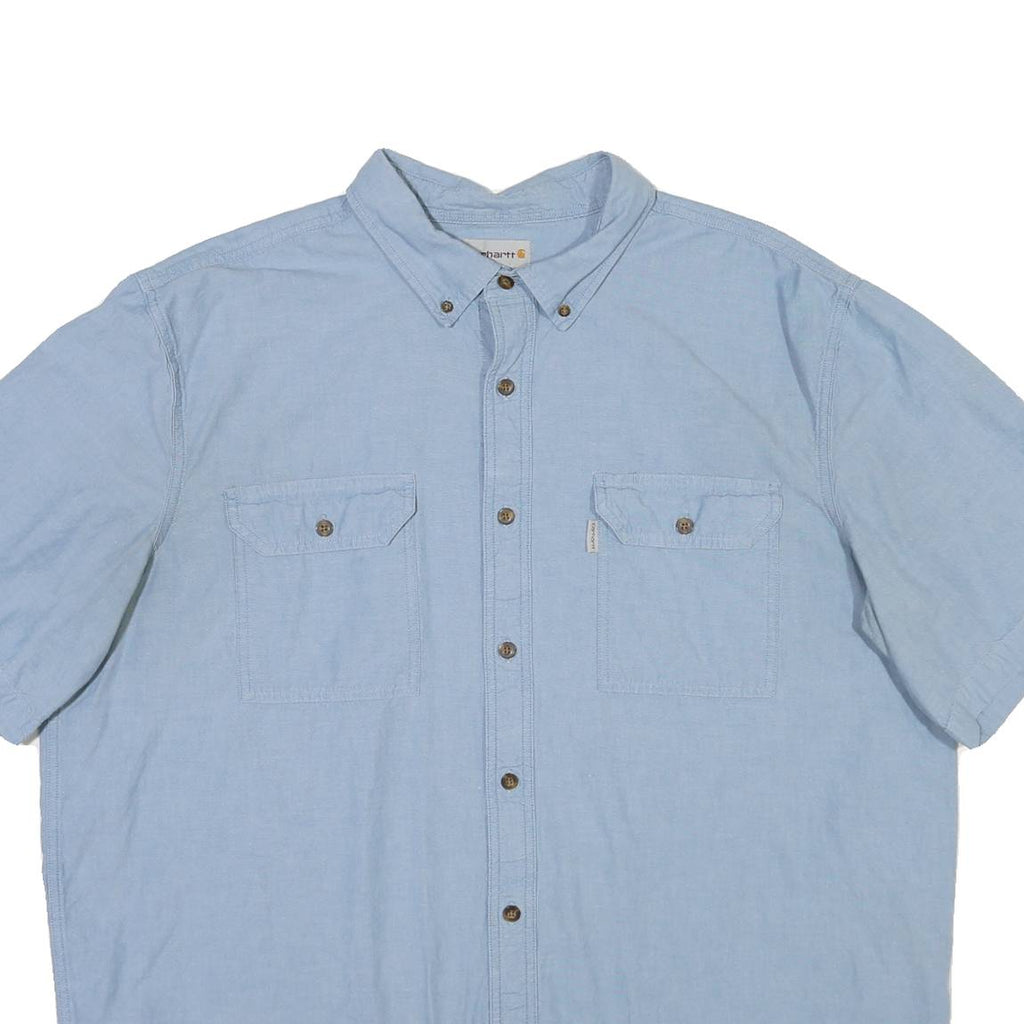 CARHARTT Mens Blue Short Sleeve Shirt 2XL Cotton Blend Workwear Casual