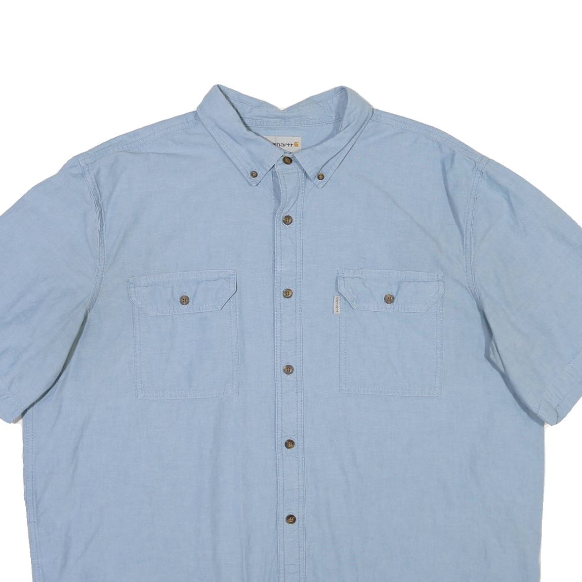CARHARTT Mens Blue Short Sleeve Shirt 2XL Cotton Blend Workwear Casual