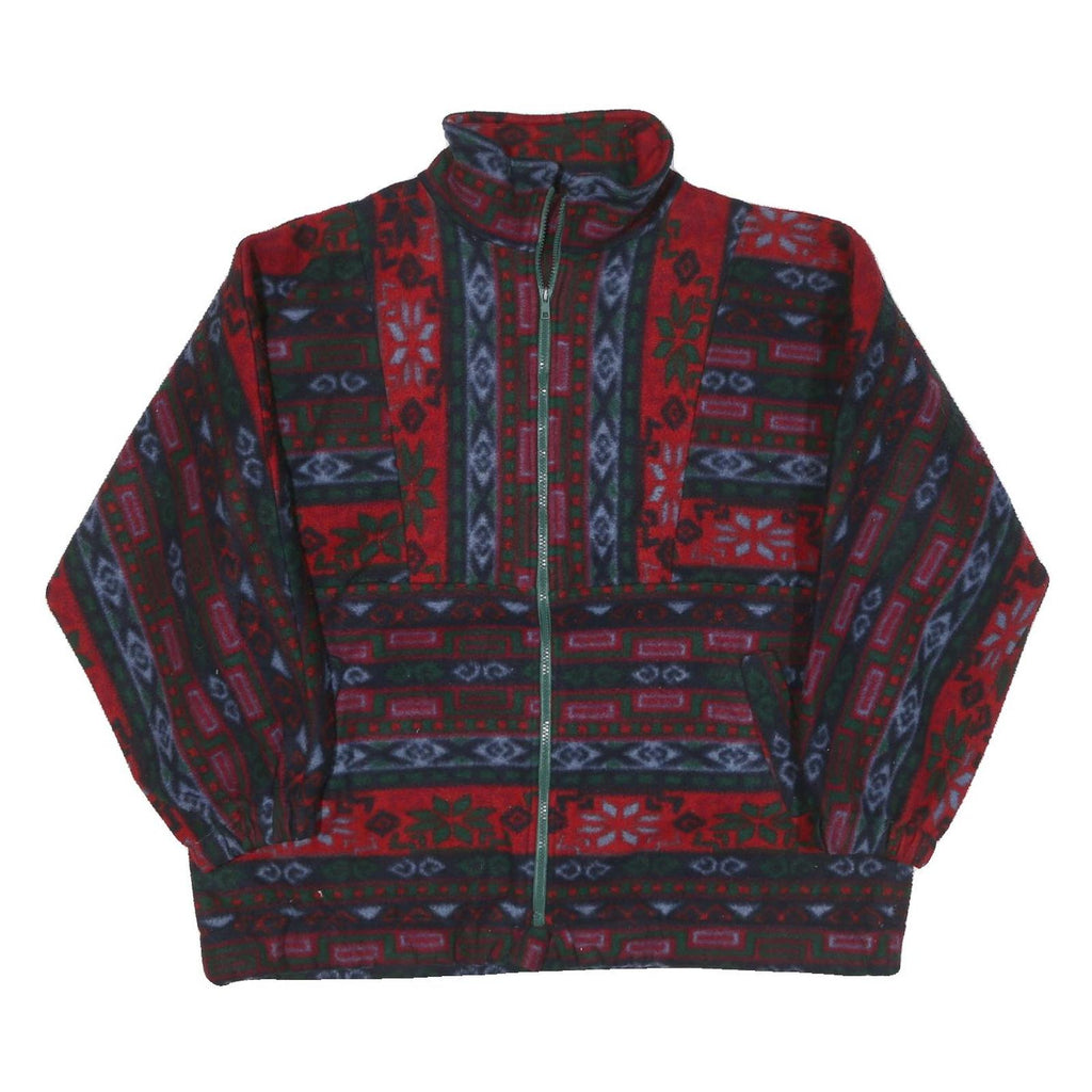 Mens Red Green & Grey Patterned Zip Jacket XL Polyester Blend Woven Casual Warm