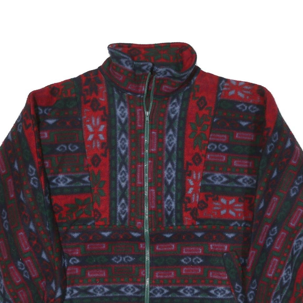 Mens Red Green & Grey Patterned Zip Jacket XL Polyester Blend Woven Casual Warm