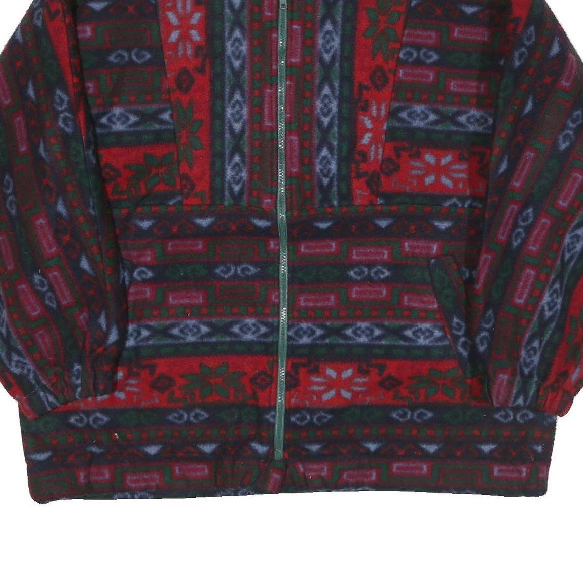 Mens Red Green & Grey Patterned Zip Jacket XL Polyester Blend Woven Casual Warm