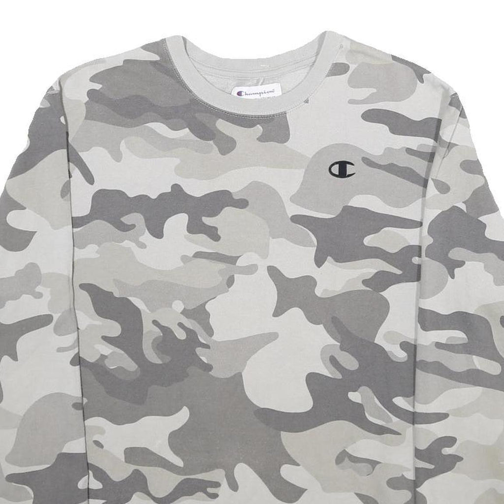 CHAMPION Mens Grey Camouflage Crew Neck M Cotton Blend Pullover Sweatshirt