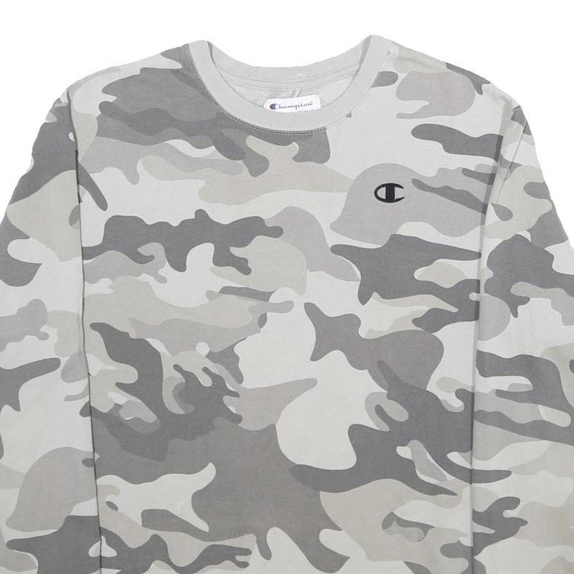 CHAMPION Mens Grey Camouflage Crew Neck M Cotton Blend Pullover Sweatshirt