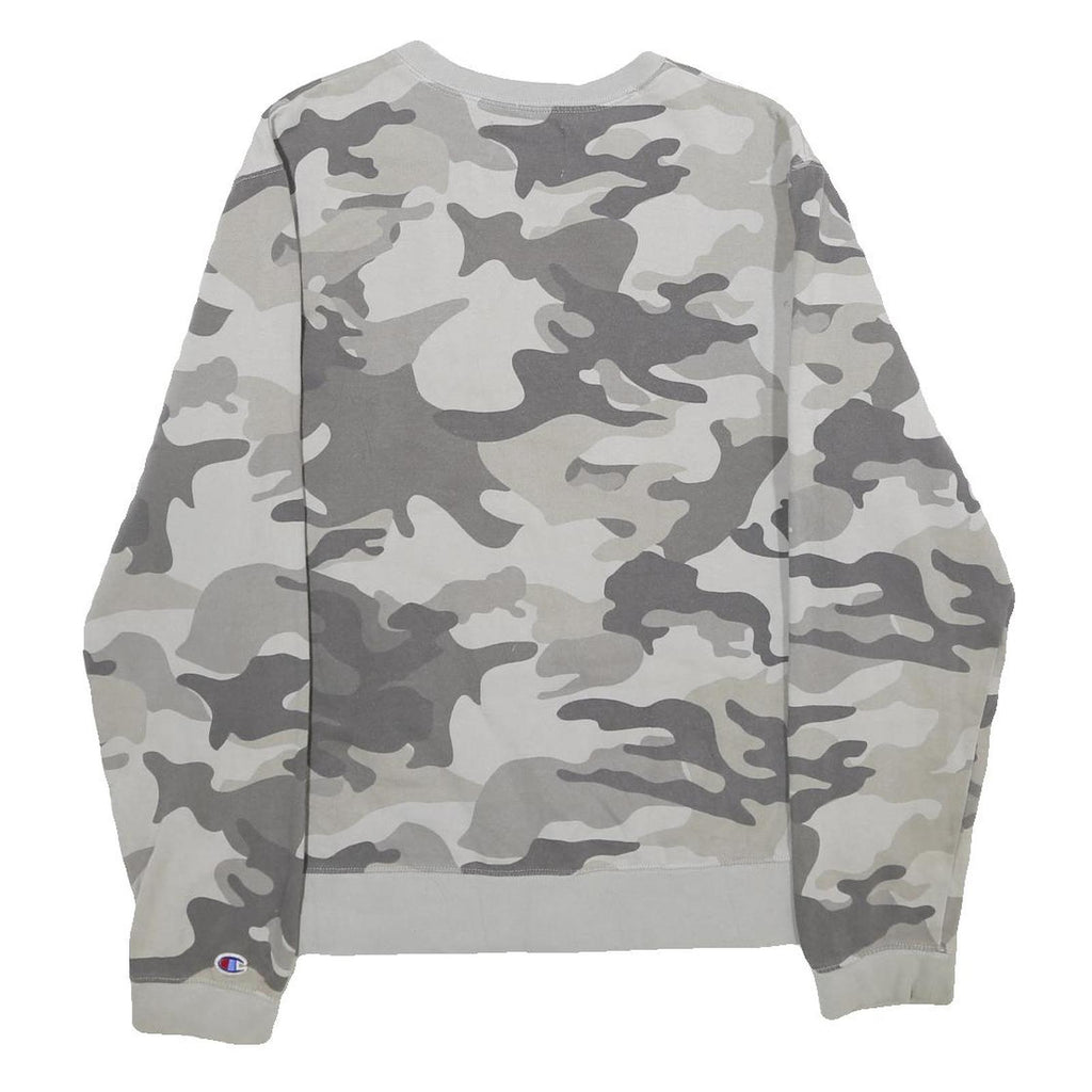 CHAMPION Mens Grey Camouflage Crew Neck M Cotton Blend Pullover Sweatshirt