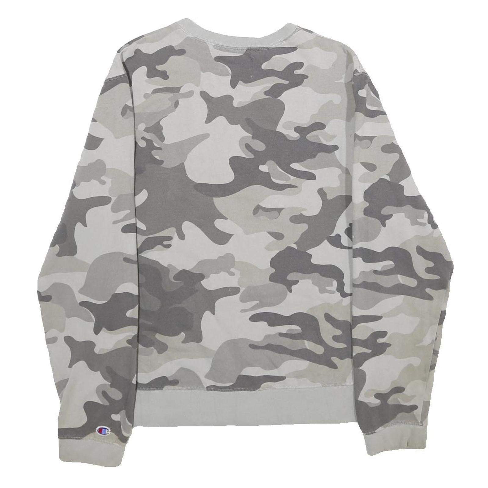 CHAMPION Mens Grey Camouflage Crew Neck M Cotton Blend Pullover Sweatshirt