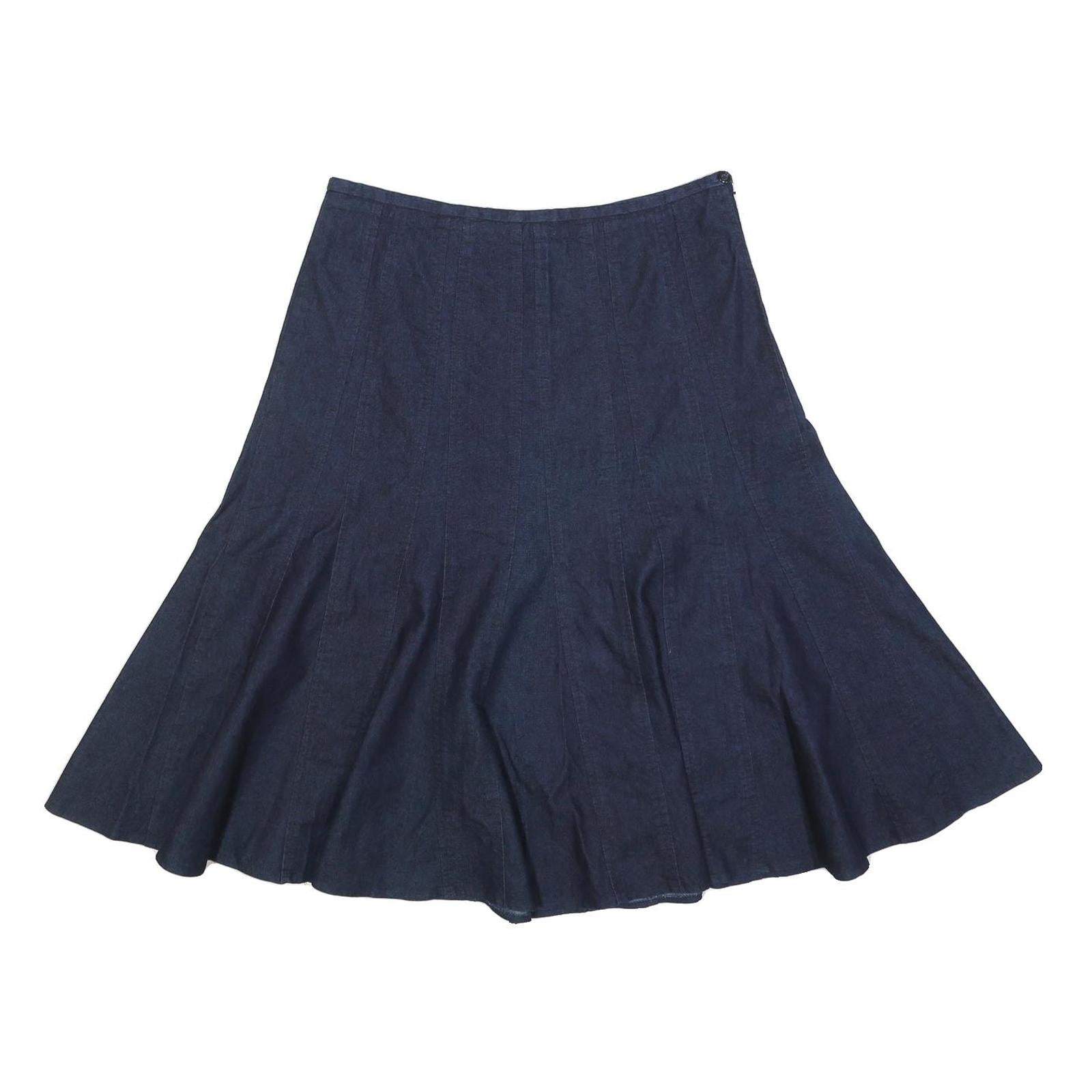 LARRY LEVINE Womens Blue Flare Midi Cotton Blend Skirt M Comfortable Stylish