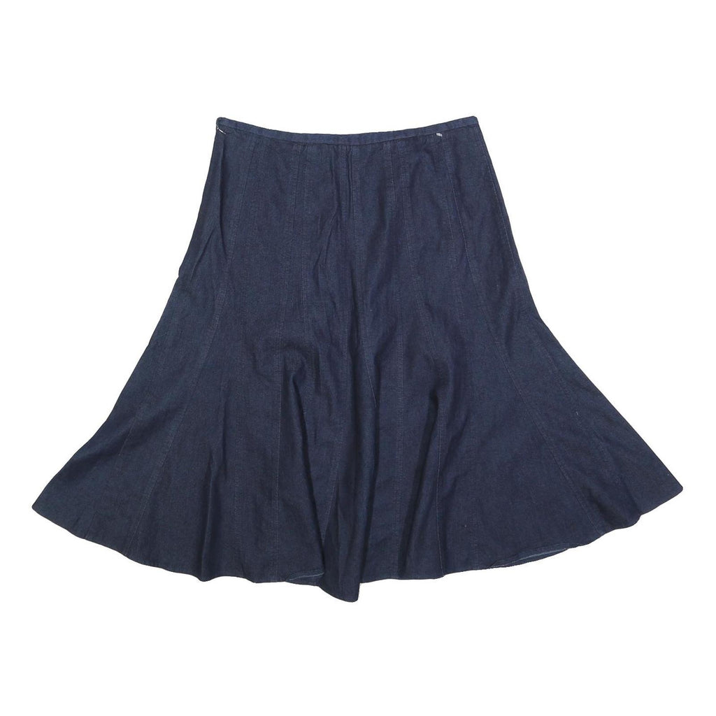LARRY LEVINE Womens Blue Flare Midi Cotton Blend Skirt M Comfortable Stylish