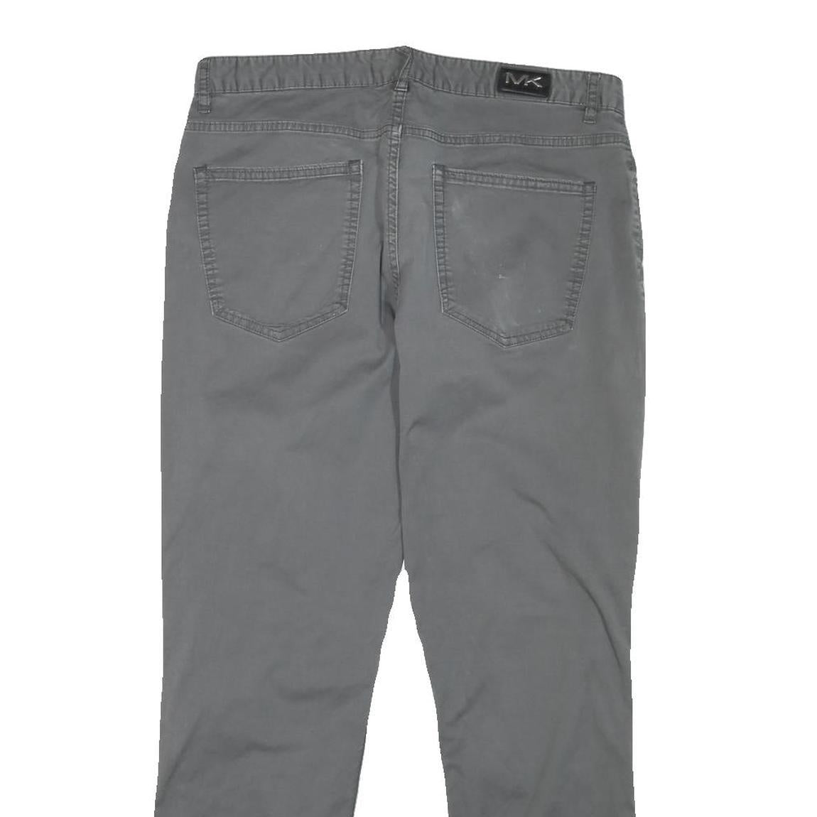 MICHAEL KORS Mens Cotton Blend Grey Regular Straight Trousers W32 L30 Casual Zip