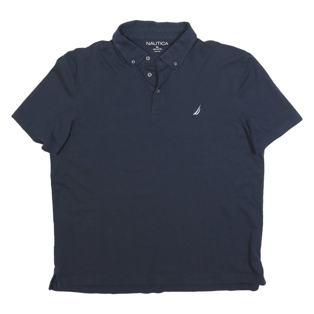 NAUTICA Mens Navy Blue Short Sleeve Polo Shirt XL Cotton Blend Classic