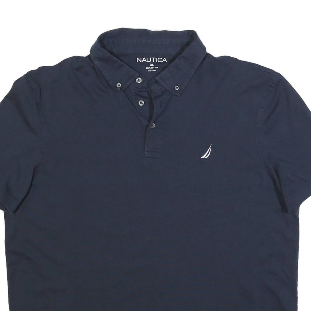 NAUTICA Mens Navy Blue Short Sleeve Polo Shirt XL Cotton Blend Classic