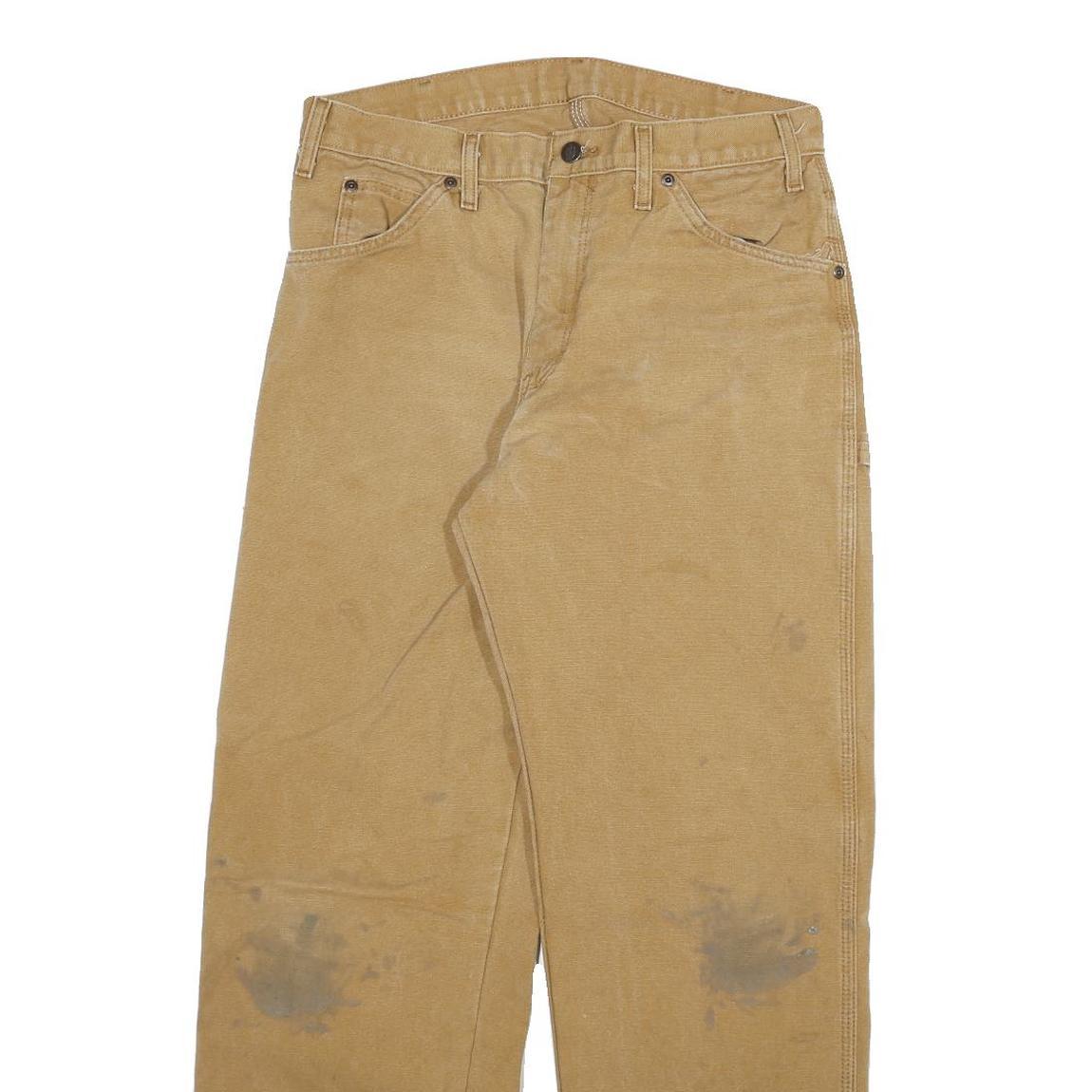 DICKIES Mens Regular Fit Beige Cotton Blend Zip Trousers W32 L30 Workwear