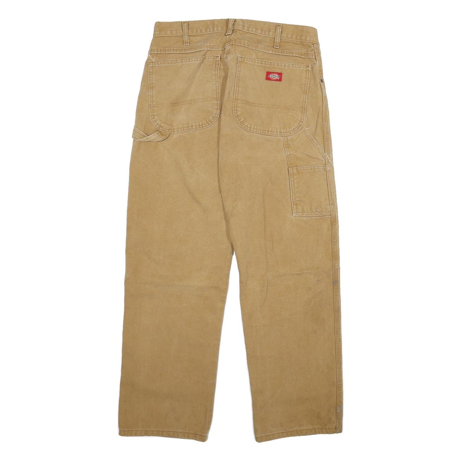 DICKIES Mens Regular Fit Beige Cotton Blend Zip Trousers W32 L30 Workwear