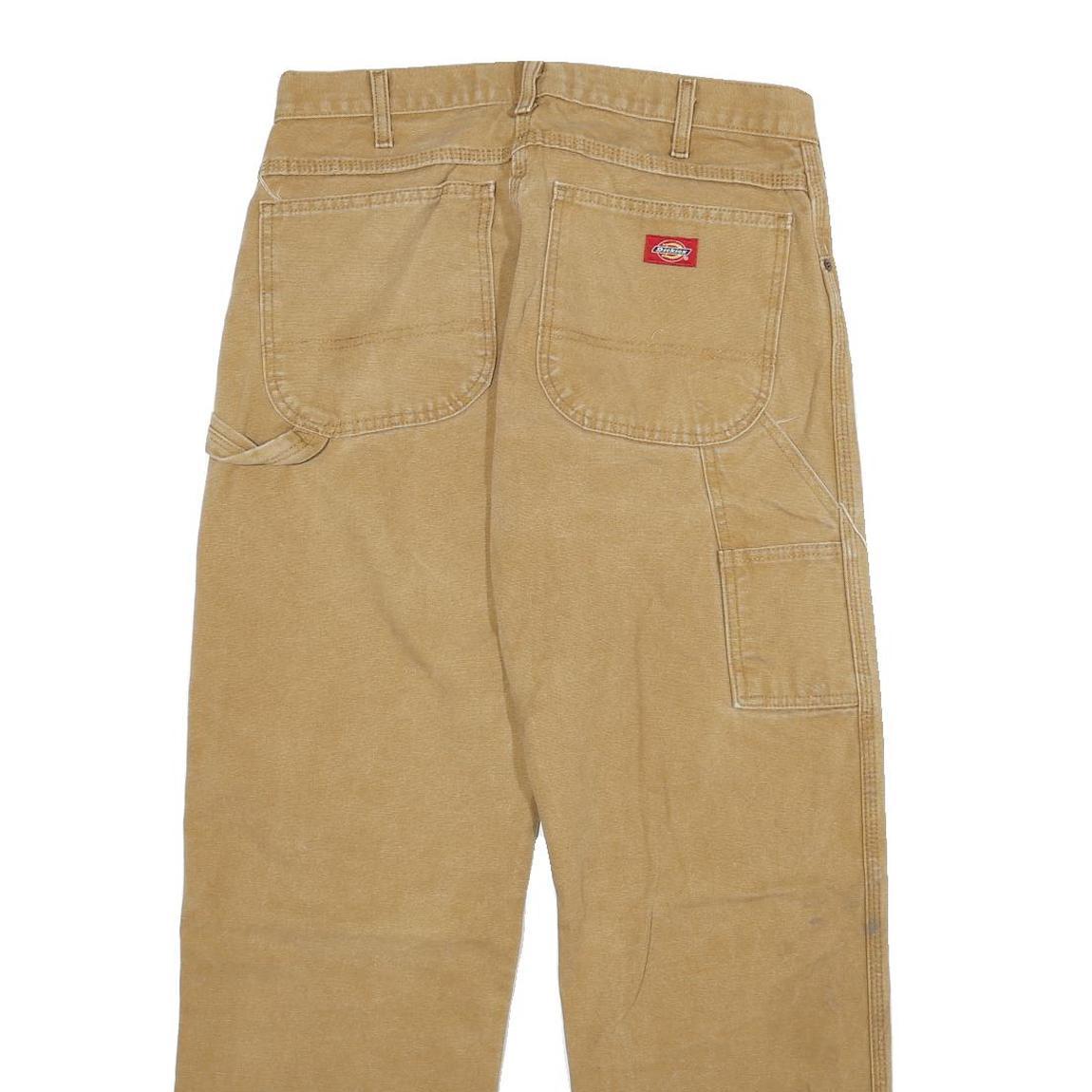 DICKIES Mens Regular Fit Beige Cotton Blend Zip Trousers W32 L30 Workwear