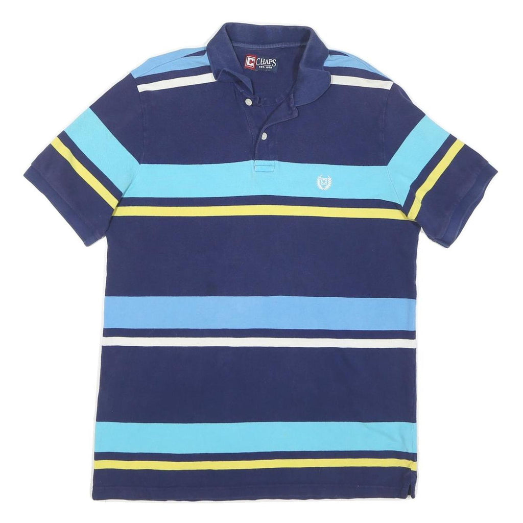 CHAPS Mens Blue & Yellow Striped Short Sleeve Polo Shirt M Cotton Blend Casual