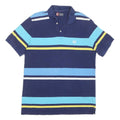 CHAPS Mens Blue & Yellow Striped Short Sleeve Polo Shirt M Cotton Blend Casual