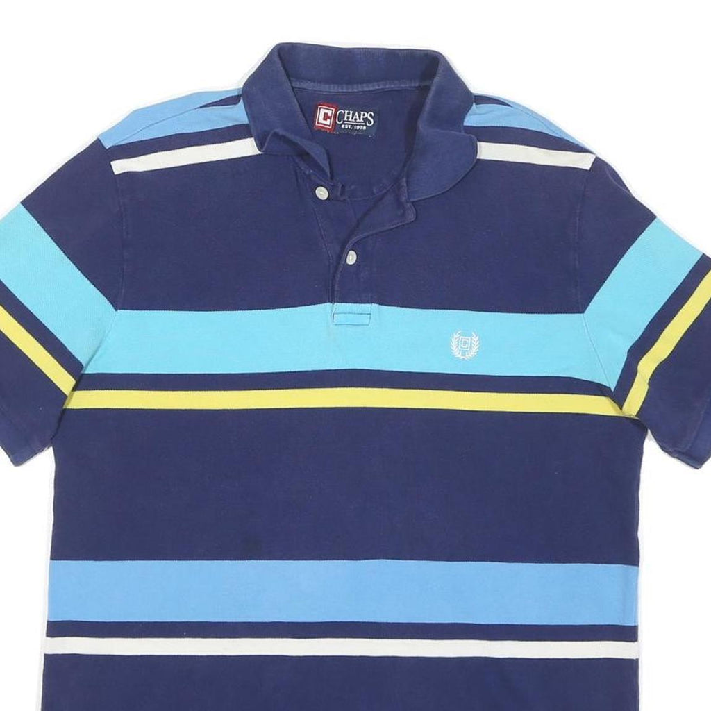 CHAPS Mens Blue & Yellow Striped Short Sleeve Polo Shirt M Cotton Blend Casual