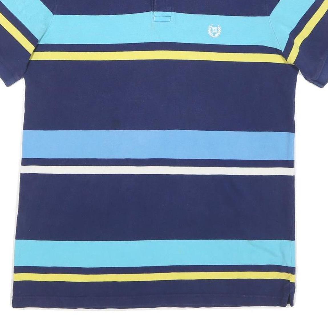 CHAPS Mens Blue & Yellow Striped Short Sleeve Polo Shirt M Cotton Blend Casual