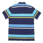 CHAPS Mens Blue & Yellow Striped Short Sleeve Polo Shirt M Cotton Blend Casual