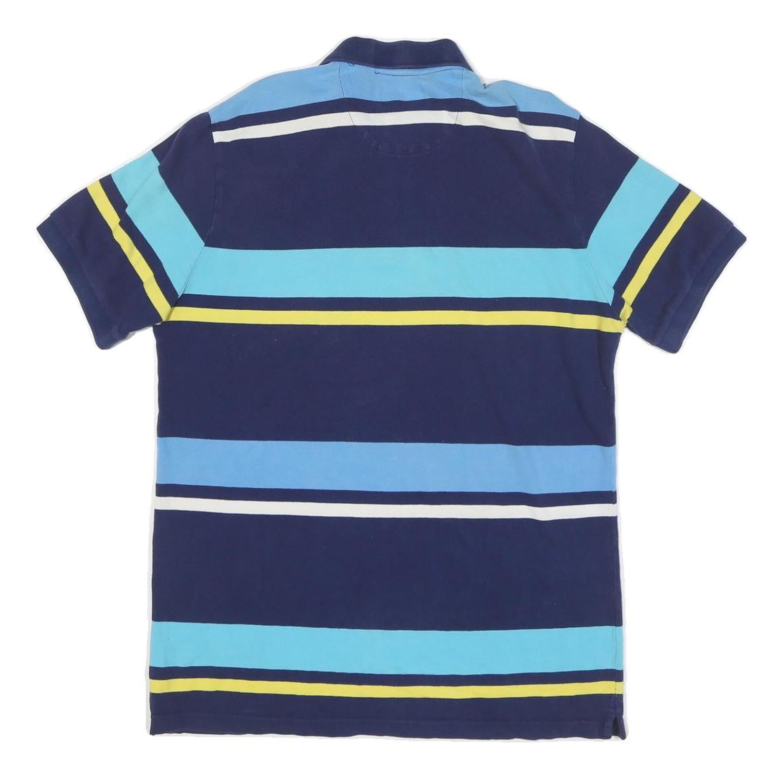 CHAPS Mens Blue & Yellow Striped Short Sleeve Polo Shirt M Cotton Blend Casual