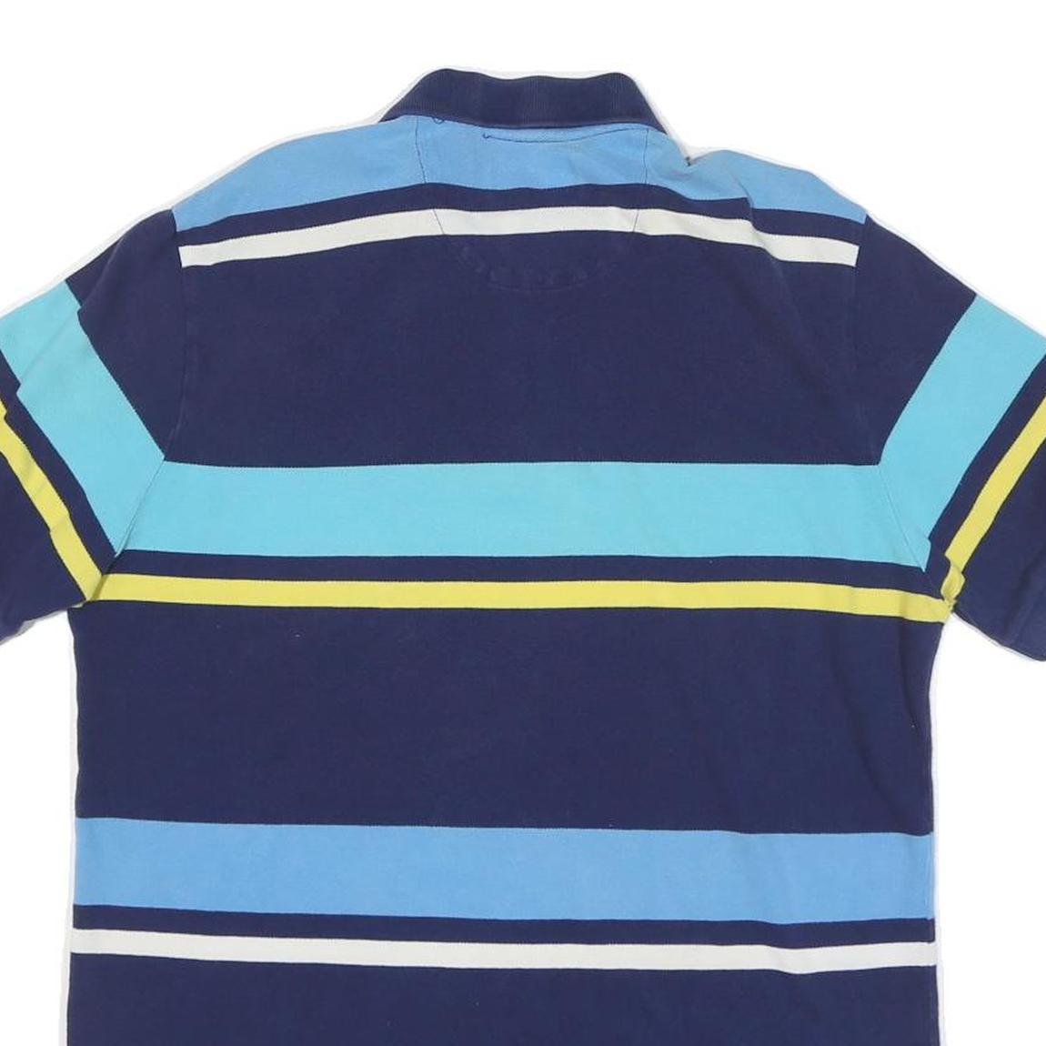 CHAPS Mens Blue & Yellow Striped Short Sleeve Polo Shirt M Cotton Blend Casual