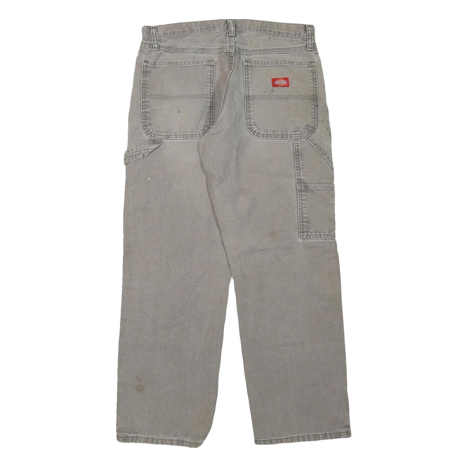 DICKIES Mens Regular Fit Beige Cotton Blend Carpenter Trousers W32 L30 Workwear