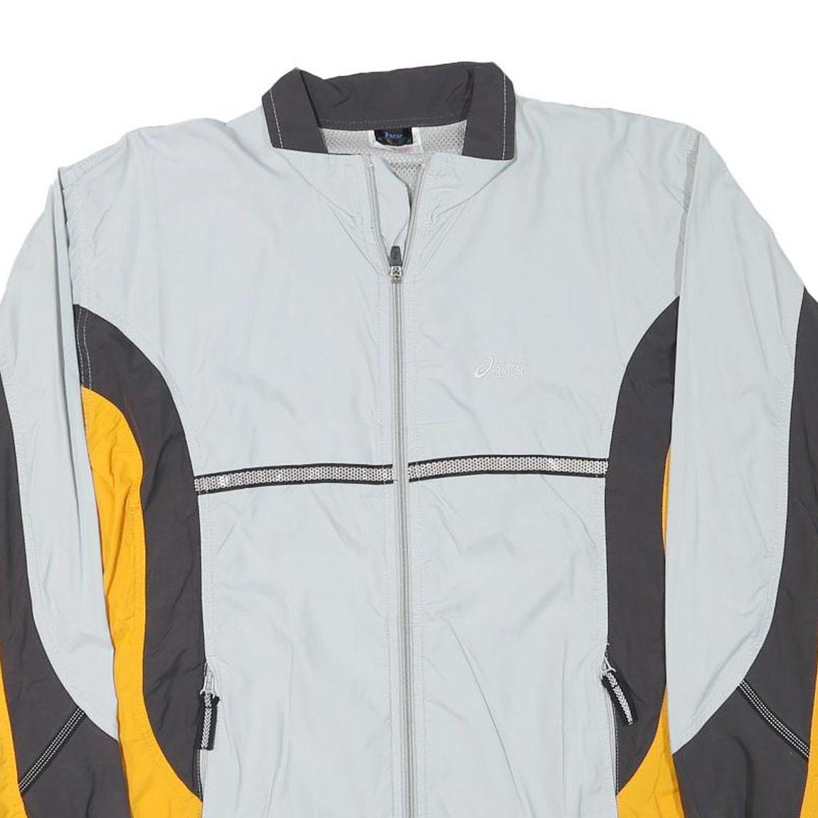 ASICS Womens Grey & Yellow Sports Jacket UK 12 Polyester Blend Zip Athletic Fit