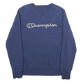 CHAMPION Mens Blue Pullover Crew Neck S Embroidered Logo Sweatshirt Cotton Blend