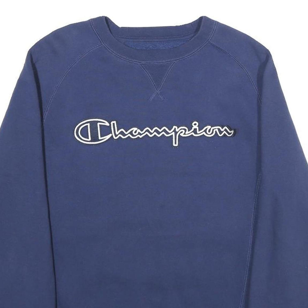 CHAMPION Mens Blue Pullover Crew Neck S Embroidered Logo Sweatshirt Cotton Blend