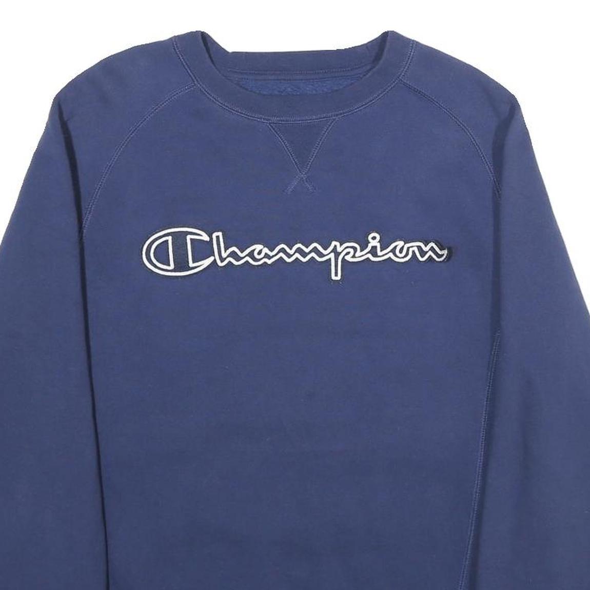 CHAMPION Mens Blue Pullover Crew Neck S Embroidered Logo Sweatshirt Cotton Blend