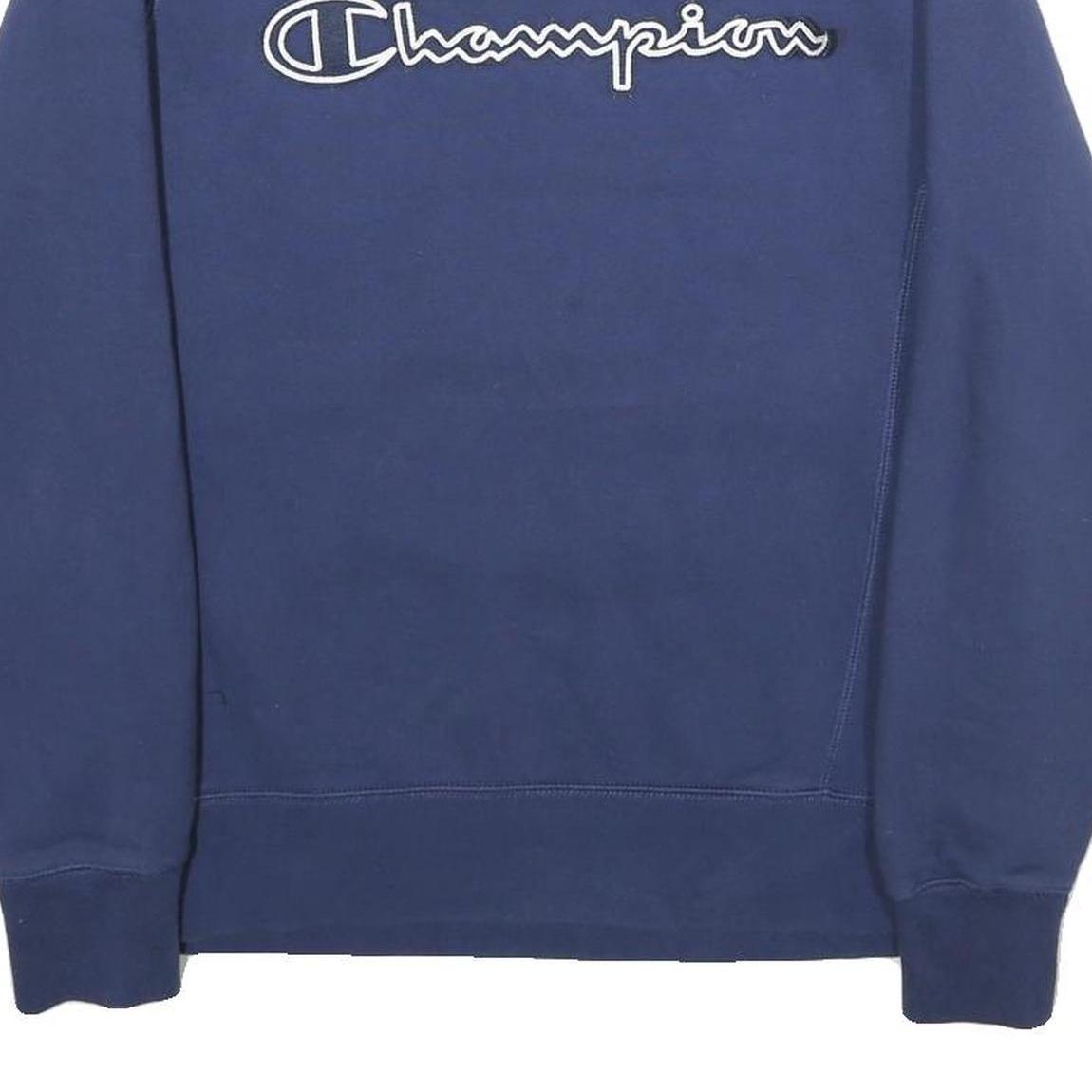 CHAMPION Mens Blue Pullover Crew Neck S Embroidered Logo Sweatshirt Cotton Blend