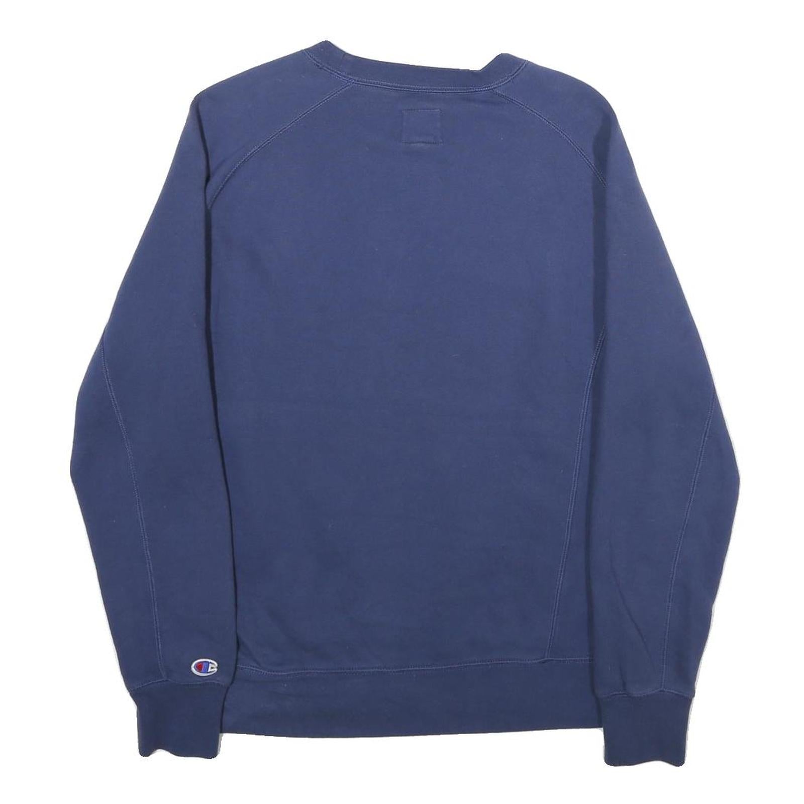 CHAMPION Mens Blue Pullover Crew Neck S Embroidered Logo Sweatshirt Cotton Blend
